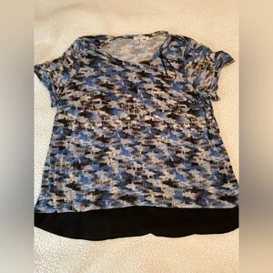 Rose & Olive Blue and Black Patterned Short Sleeve Top